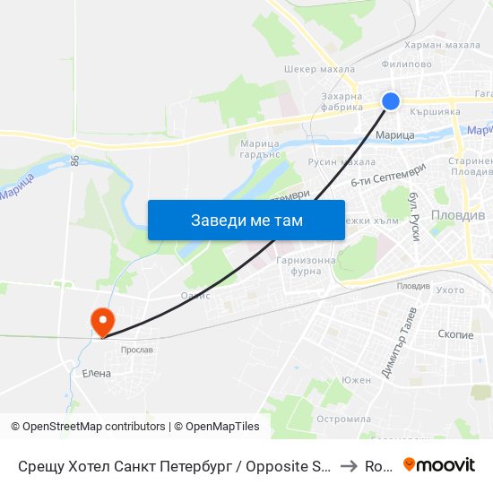 Срещу Хотел Санкт Петербург / Opposite Saint Petersburg Hotel (91) to Rodopi map