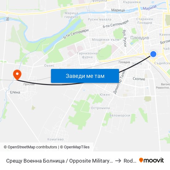 Срещу Военна Болница / Opposite Military Hospital (338) to Rodopi map