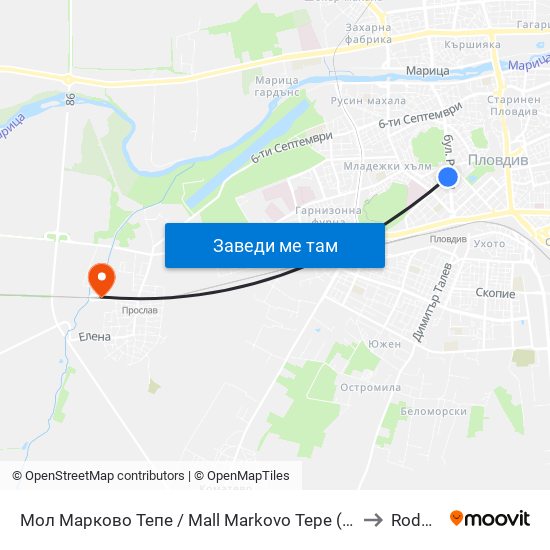 Мол Марково Тепе / Mall Markovo Tepe (168) to Rodopi map