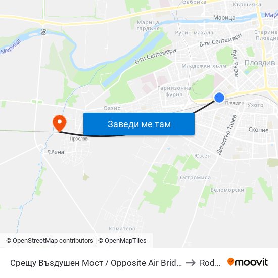Срещу Въздушен Мост / Opposite Air Bridge (189) to Rodopi map