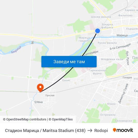 Стадион Марица / Maritsa Stadium (438) to Rodopi map