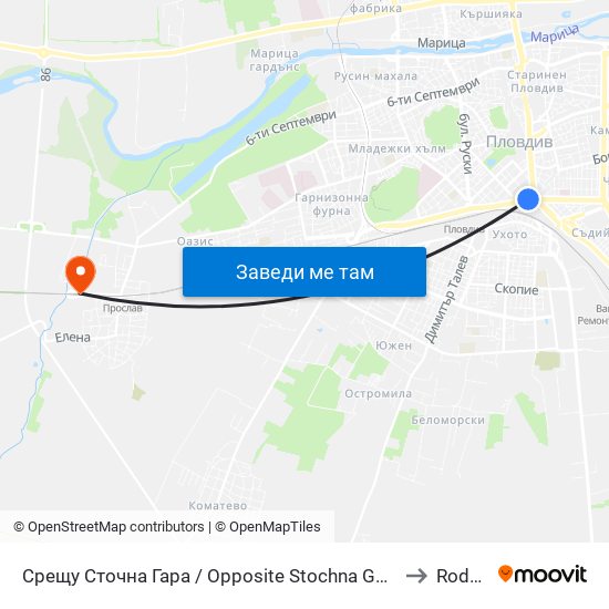 Срещу Сточна Гара / Opposite Stochna Gara (14) to Rodopi map