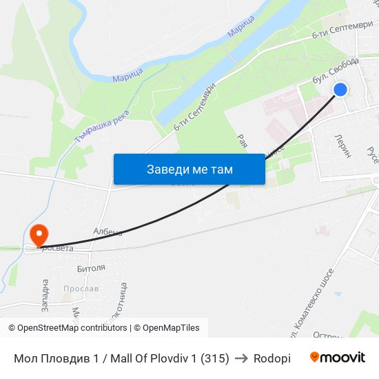 Мол Пловдив 1 / Mall Of Plovdiv 1 (315) to Rodopi map