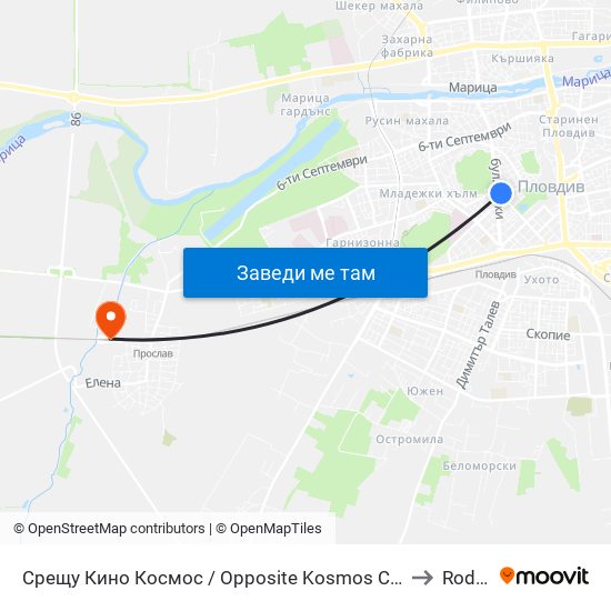 Срещу Кино Космос / Opposite Kosmos Cinema (247) to Rodopi map