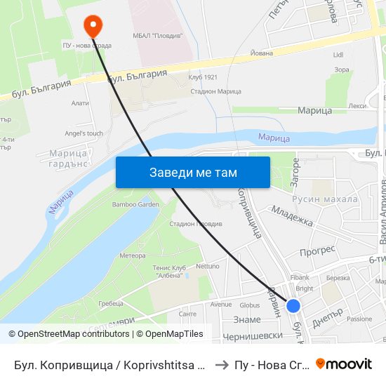 Бул. Копривщица / Koprivshtitsa Blvd. (241) to Пу - Нова Сграда map