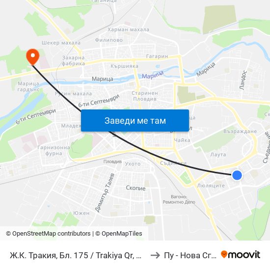 Ж.К. Тракия, Бл. 175 / Trakiya Qr, Bl. 175 (80) to Пу - Нова Сграда map