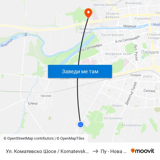 Ул. Коматевско Шосе / Komatevsko Shosse St.  (30) to Пу - Нова Сграда map