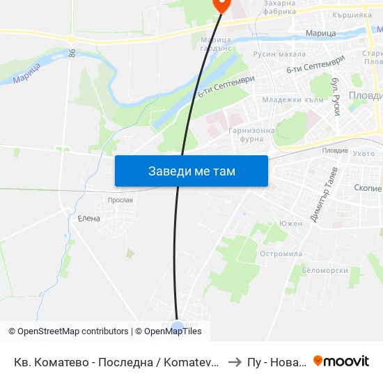 Кв. Коматево - Последна / Komatevo Qr. - Last Stop (1000) to Пу - Нова Сграда map