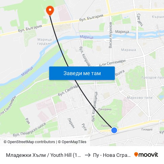 Младежки Хълм / Youth Hill (190) to Пу - Нова Сграда map