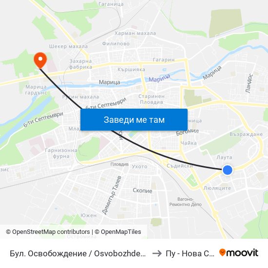 Бул. Освобождение / Osvobozhdenie Blvd  (256) to Пу - Нова Сграда map