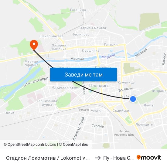 Стадион Локомотив / Lokomotiv Stadium (234) to Пу - Нова Сграда map