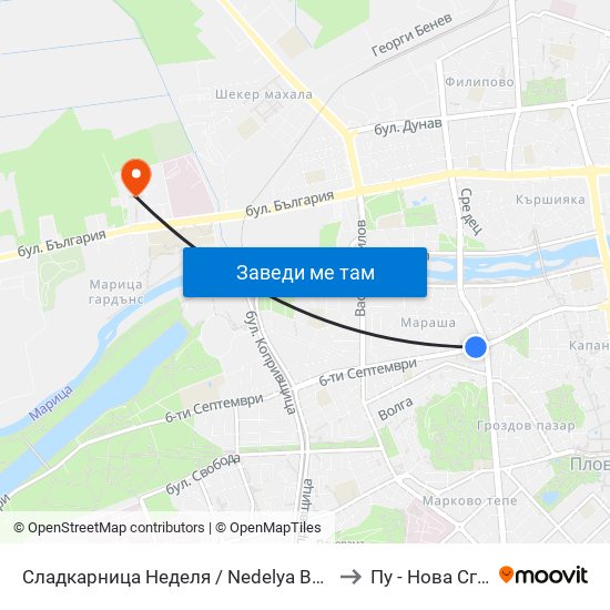 Сладкарница Неделя / Nedelya Bakery (142) to Пу - Нова Сграда map