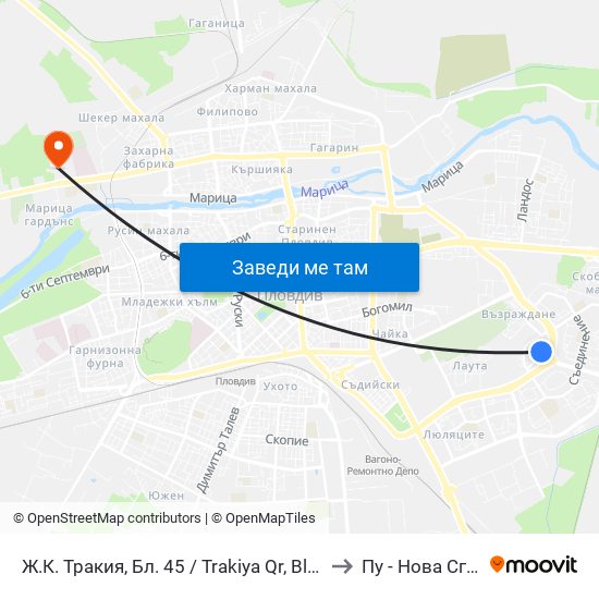 Ж.К. Тракия, Бл. 45 / Trakiya Qr, Bl. 45 (392) to Пу - Нова Сграда map