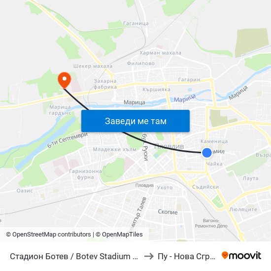 Стадион Ботев / Botev Stadium (259) to Пу - Нова Сграда map