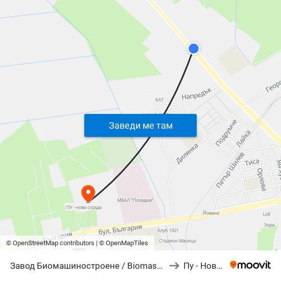 Завод Биомашиностроене / Biomashinostroene Factory (1017) to Пу - Нова Сграда map