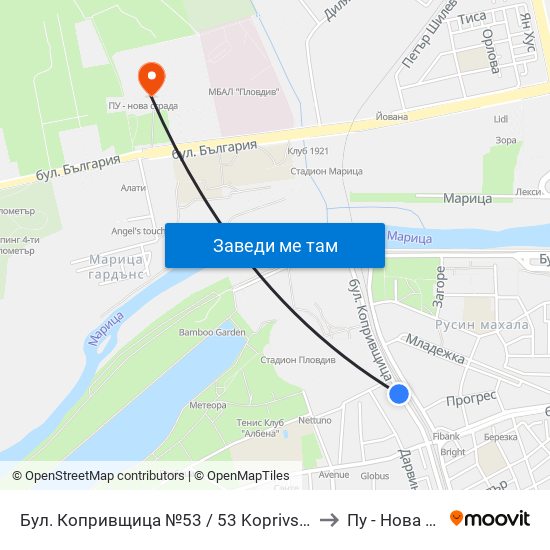 Бул. Копривщица №53 / 53 Koprivshtitsa Blvd. (387) to Пу - Нова Сграда map