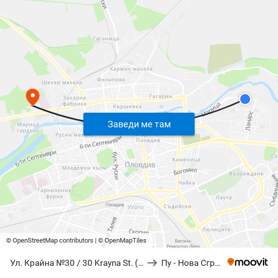 Ул. Крайна №30 / 30 Krayna St. (162) to Пу - Нова Сграда map