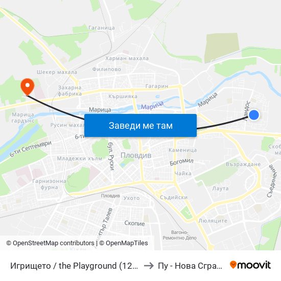 Игрището / the Playground (128) to Пу - Нова Сграда map