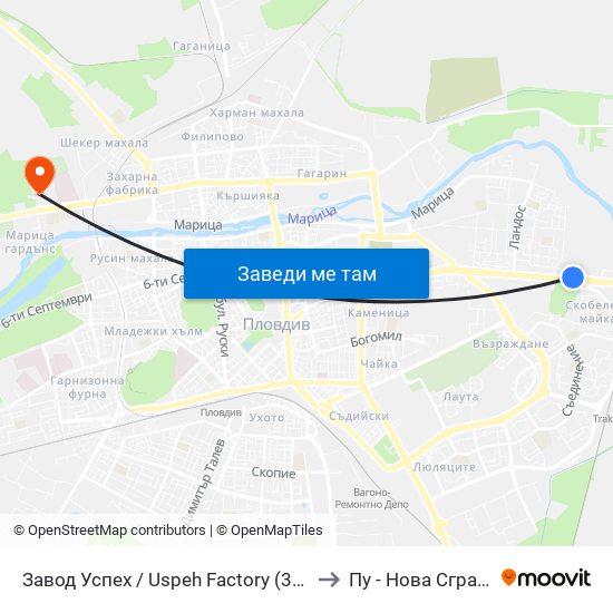 Завод Успех / Uspeh Factory (342) to Пу - Нова Сграда map