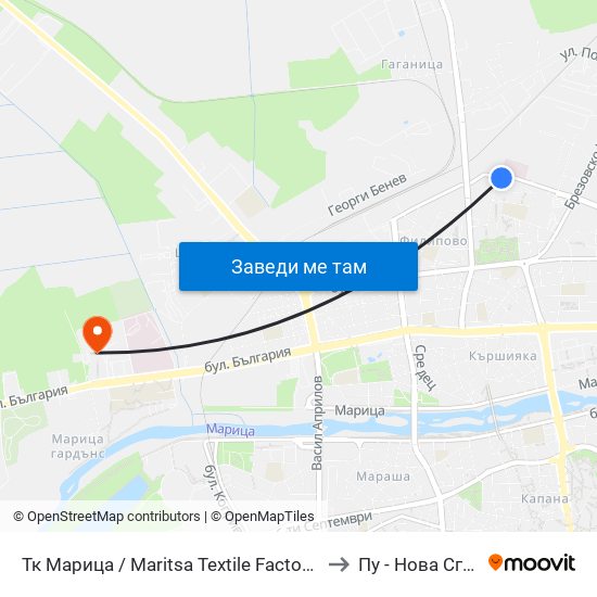 Тк Марица / Maritsa Textile Factory (1005) to Пу - Нова Сграда map