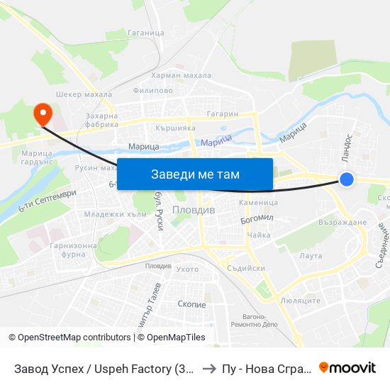 Завод Успех / Uspeh Factory (347) to Пу - Нова Сграда map