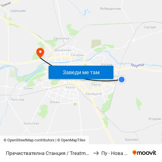 Пречиствателна Станция / Treatment Plant (1021) to Пу - Нова Сграда map