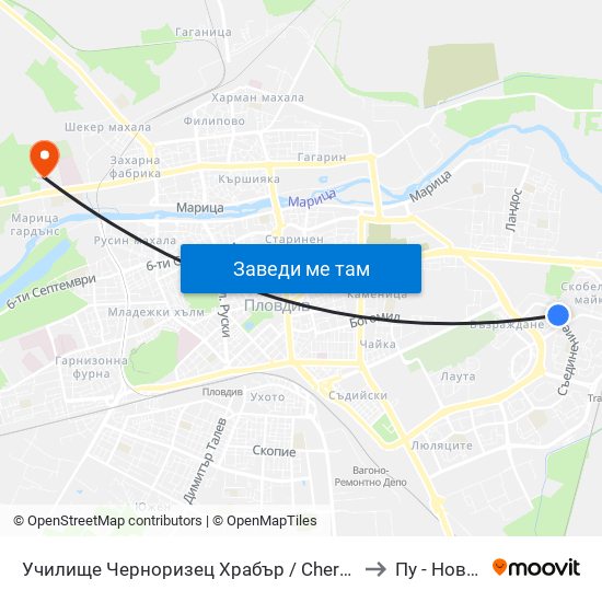 Училище Черноризец Храбър / Chernorizets Hrabar School (333) to Пу - Нова Сграда map