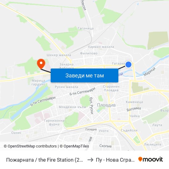Пожарната / the Fire Station (209) to Пу - Нова Сграда map