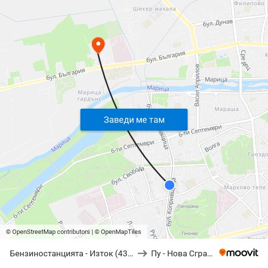 Бензиностанцията - Изток (439) to Пу - Нова Сграда map