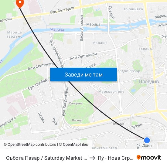 Събота Пазар / Saturday Market (377) to Пу - Нова Сграда map