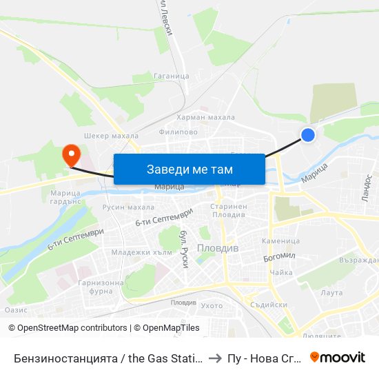 Бензиностанцията / the Gas Station (181) to Пу - Нова Сграда map