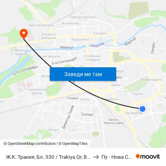 Ж.К. Тракия, Бл. 330 / Trakiya Qr, Bl. 330 (358) to Пу - Нова Сграда map