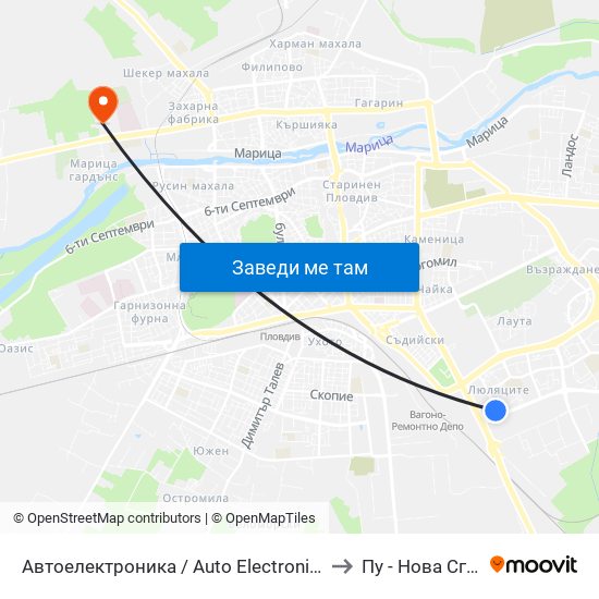 Автоелектроника / Auto Electronics (1028) to Пу - Нова Сграда map