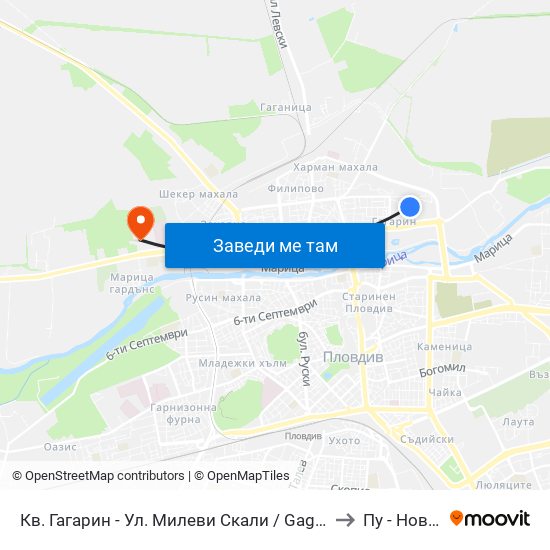 Кв. Гагарин - Ул. Милеви Скали / Gagarin Qr - Milevi Steni St. (1018) to Пу - Нова Сграда map