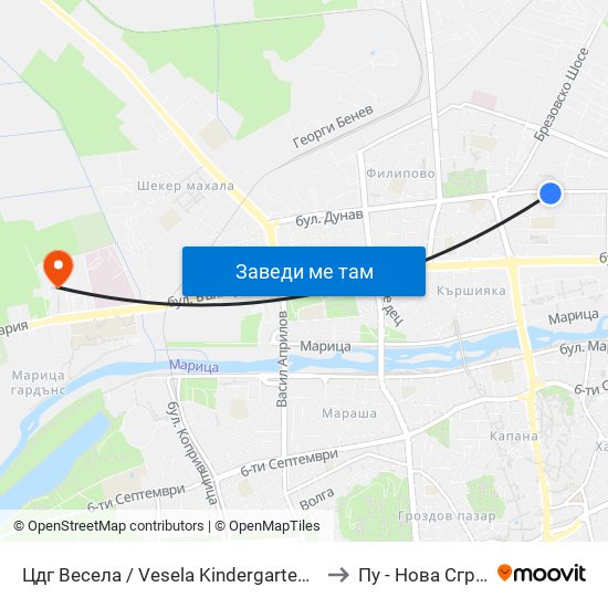 Цдг Весела / Vesela Kindergarten (321) to Пу - Нова Сграда map