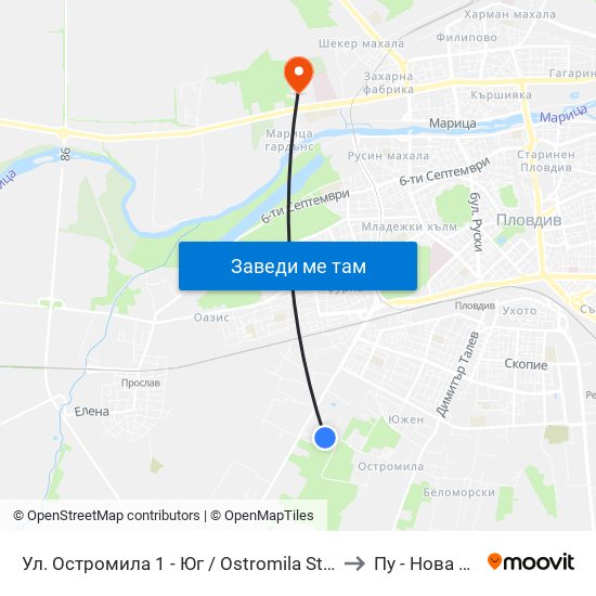 Ул. Остромила 1 - Юг / Ostromila St. 1 - South (475) to Пу - Нова Сграда map