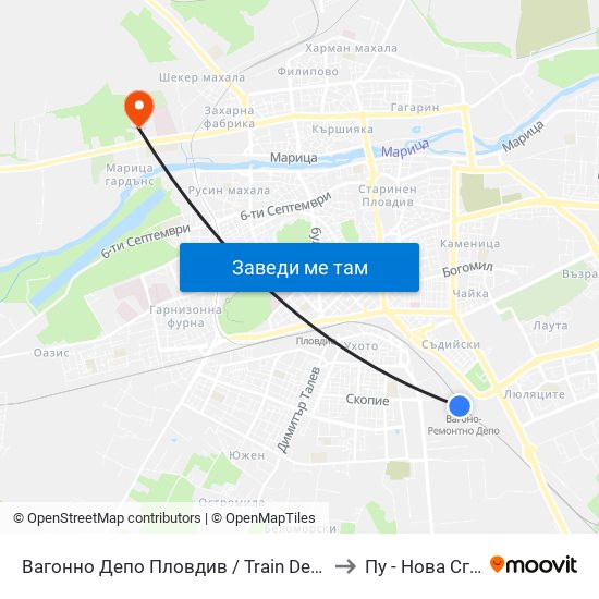 Вагонно Депо Пловдив / Train Depot Plovdiv to Пу - Нова Сграда map