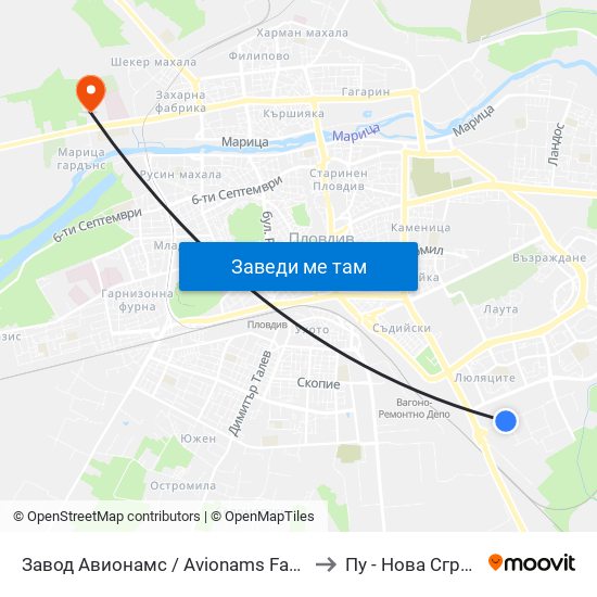 Завод Авионамс / Avionams Factory to Пу - Нова Сграда map