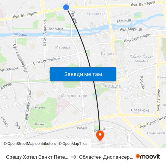 Срещу Хотел Санкт Петербург / Opposite Saint Petersburg Hotel (91) to Областен Диспансер За Кожно-Венерически Заболявания map