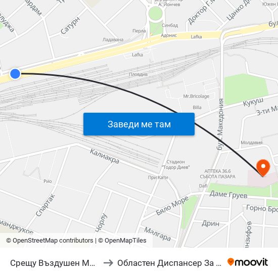 Срещу Въздушен Мост / Opposite Air Bridge (189) to Областен Диспансер За Кожно-Венерически Заболявания map