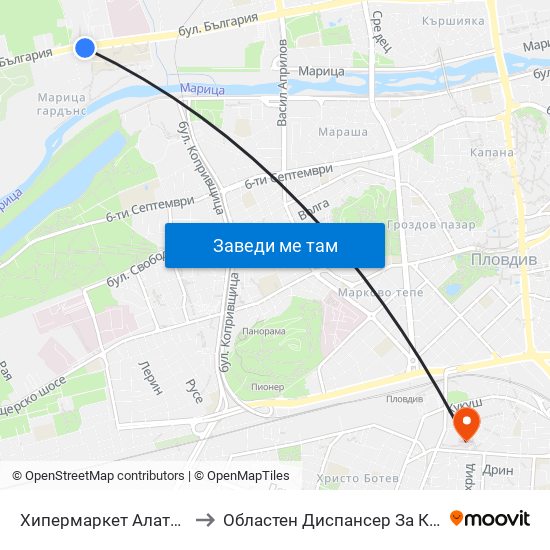 Хипермаркет Алати / Alati Hypermarket (426) to Областен Диспансер За Кожно-Венерически Заболявания map