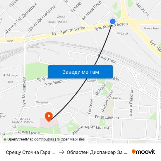 Срещу Сточна Гара / Opposite Stochna Gara (14) to Областен Диспансер За Кожно-Венерически Заболявания map