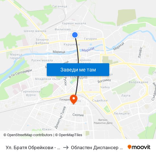 Ул. Братя Обрейкови - Запад / Bratya Obreykovi St. - West (7) to Областен Диспансер За Кожно-Венерически Заболявания map