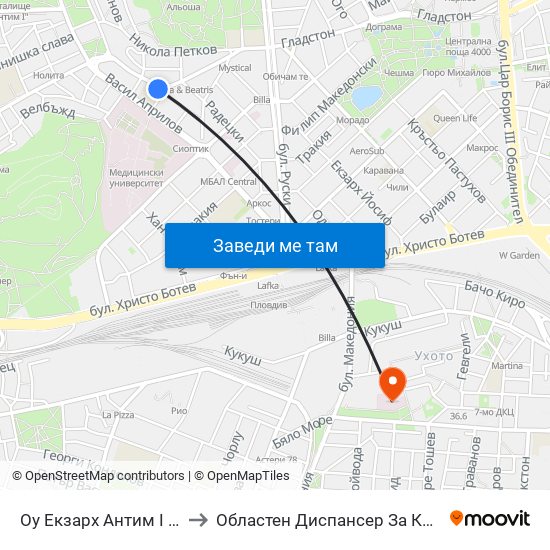 Оу Екзарх Антим I / Antim 1st School (154) to Областен Диспансер За Кожно-Венерически Заболявания map