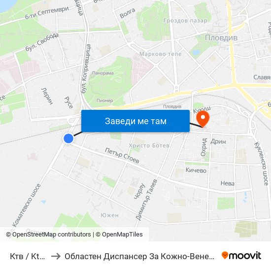 Ктв / Ktv (202) to Областен Диспансер За Кожно-Венерически Заболявания map