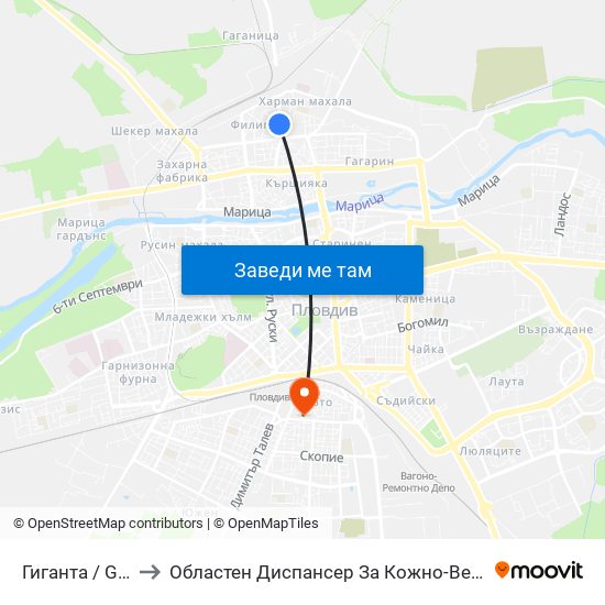 Гиганта / Giganta (5) to Областен Диспансер За Кожно-Венерически Заболявания map