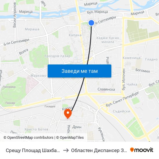 Срещу Площад Шахбазян / Opposite Shahbazyan Sq. (140) to Областен Диспансер За Кожно-Венерически Заболявания map