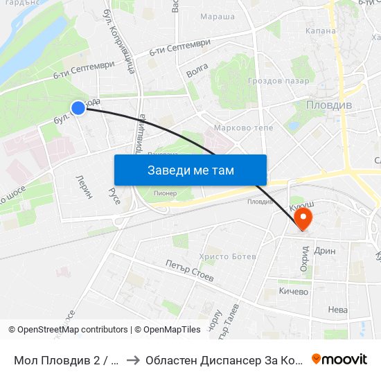 Мол Пловдив 2 / Mall Of Plovdiv 2 (316) to Областен Диспансер За Кожно-Венерически Заболявания map