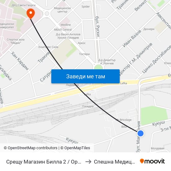 Срещу Магазин Билла 2 / Opposite Billa Store 2 (42) to Спешна Медицинска Помощ map