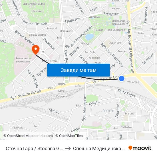 Сточна Гара / Stochna Gara (43) to Спешна Медицинска Помощ map